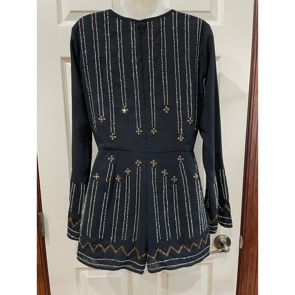 Ale By Alessandra X Revolve Edite Embellished Black Romper W/ Long Sleeves & Bea - Picture 8 of 11